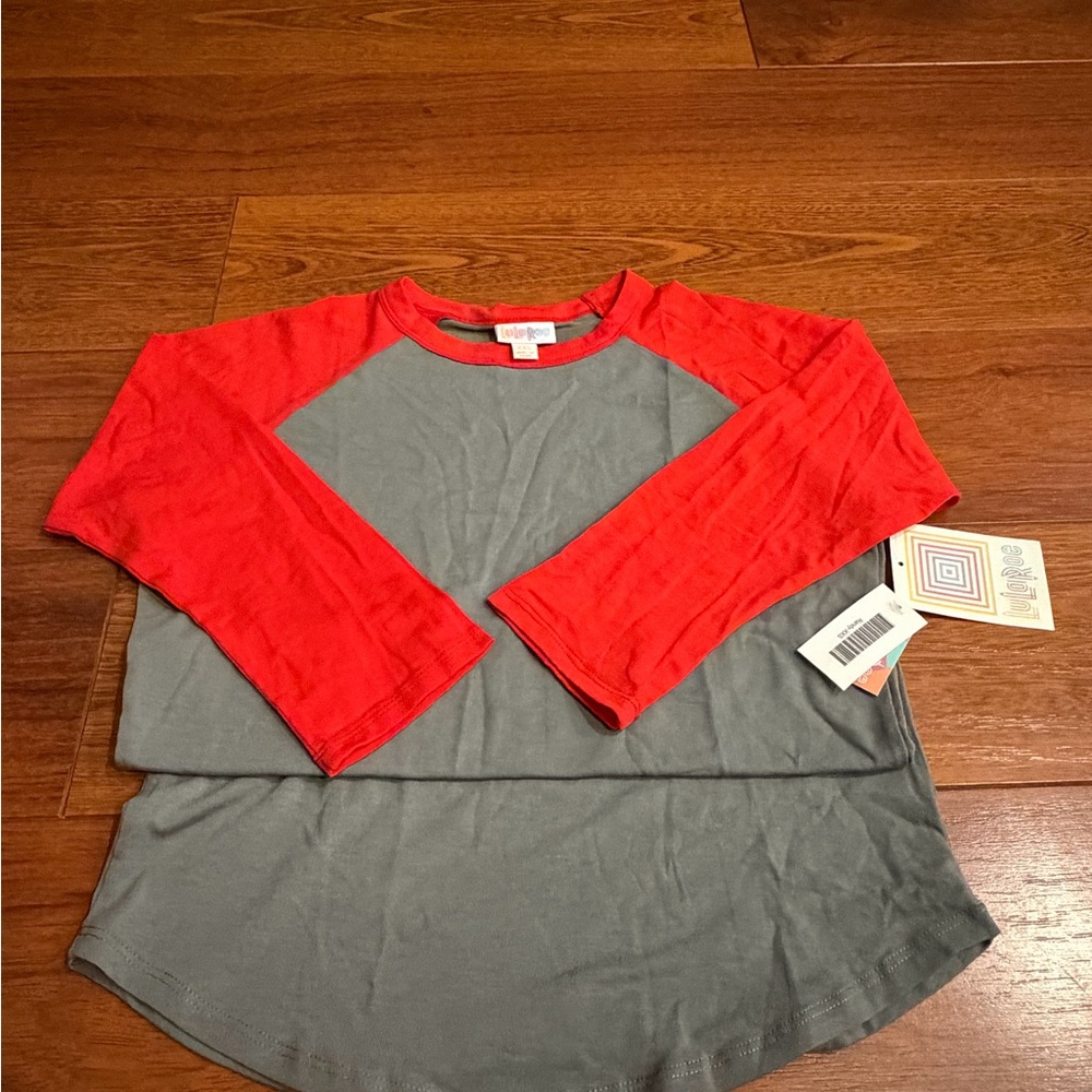 LuLaRoe Red and Gray Long Sleeve Tee